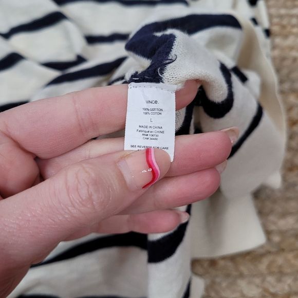 VINCE Navy & Ivory Striped Lightweight Cotton Long Sleeve Tunic Top Large - Picture 7 of 9